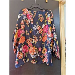Chaps Womens Navy Floral Boat Neck Flowy Peasant Top Plus Size XL  Dolman Sleeve